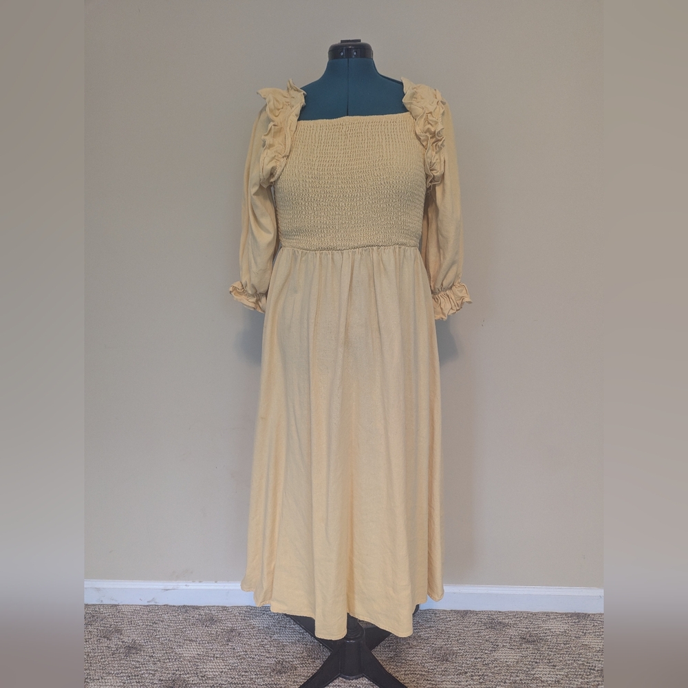 Shein- Sz Xl Yellow Shirred Dress